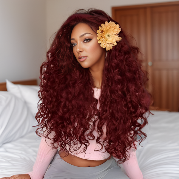 Shair Curl Crochet Wine Red Wig - 21 Inch Wavy Deep Wave, Natural Color with Baby Hair