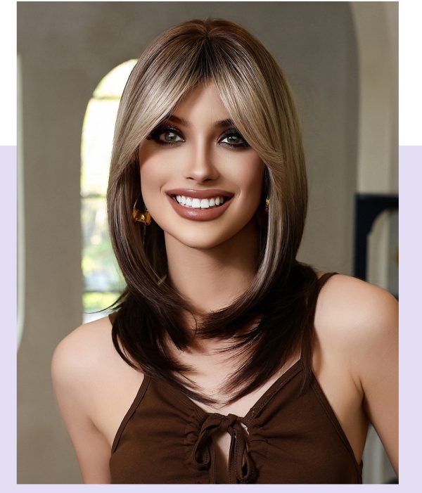 Shair Ombre Grey Gold Wig - 11 Inch Short Straight with Layered Bangs, Synthetic Hair - Image 2