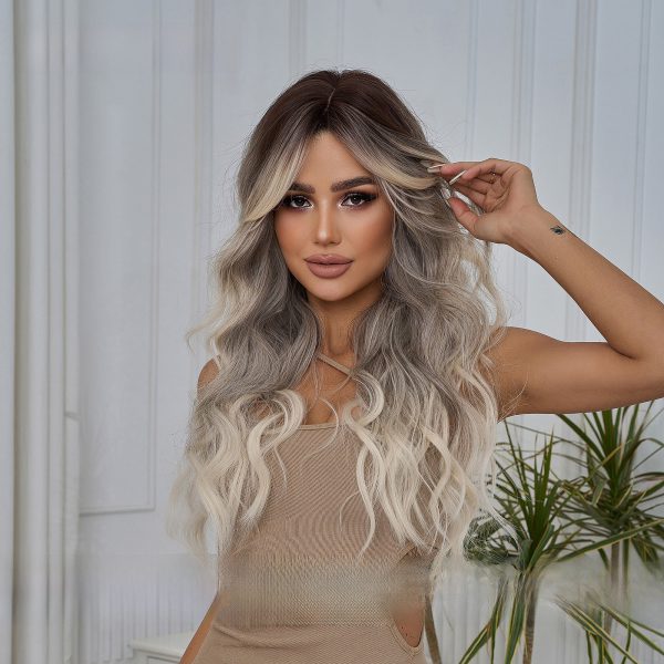 Shair Ginger Ombre Long Curly Wig - 25 Inch Synthetic Hair with Layered Bangs for Glamorous Look - Image 2