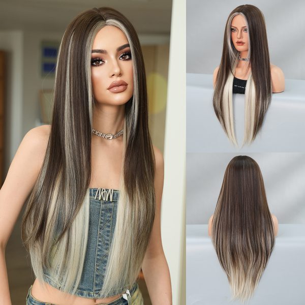 Shair Black Ombre Highlight with Blonde Long Straight Wig - Heat-Resistant Synthetic Wigs for Women | 11.02 Inches, 285g - Image 3