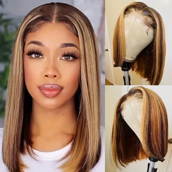 Shair 16-Inch Straight Bob Blonde Ombre Lace Front Wig|Virgin Hair| Hot-Selling European & American Style - Image 2