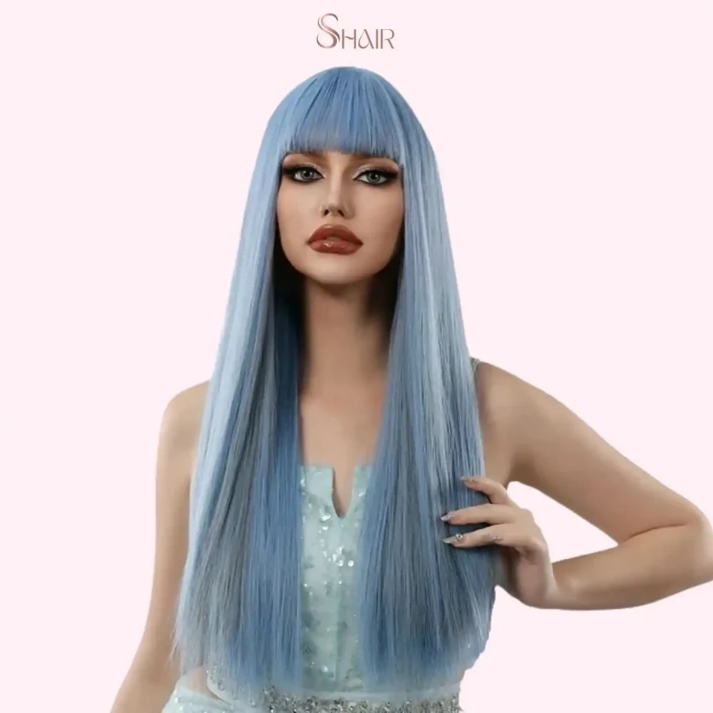 Long Straight Synthetic Wigs with Bangs Natural Look Full Cap Wigs - Image 2